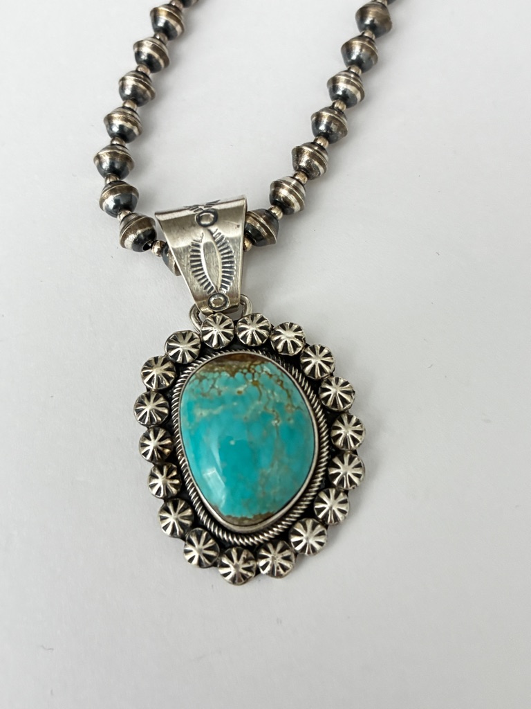 Vintage Paul Livingston Navajo Sterling Necklace & Turquoise Signed Pendant